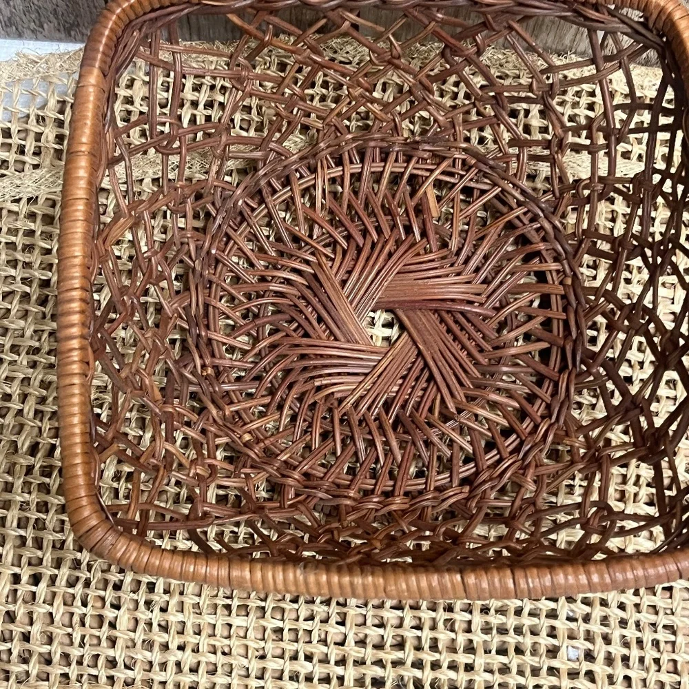 Vintage Woven Wicker Basket | Rustic Farmhouse Catchall Tray | Boho Home Decor